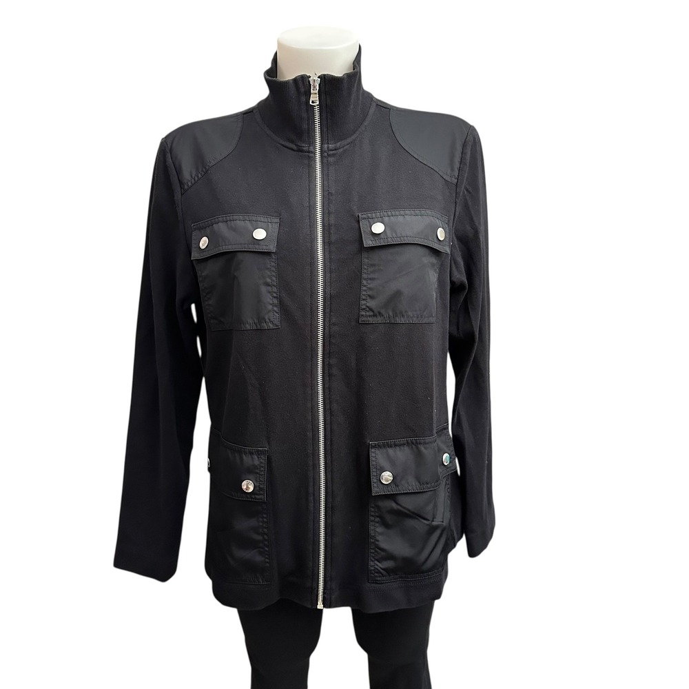 CHAPS Full Zip Mock Neck Utility Jacket Women's Black Size Large‎